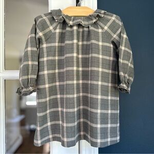 Bonpoint Ruffle Collar Plaid Check Long Sleeve Dress, Size 3A